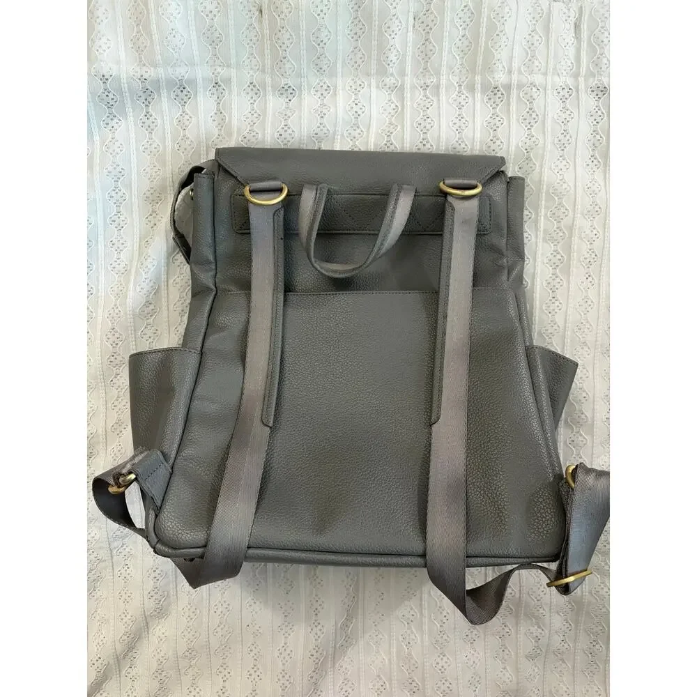 Freshly Picked Gray Faux Leather Diaper Backpack Travel Baby Bag Large